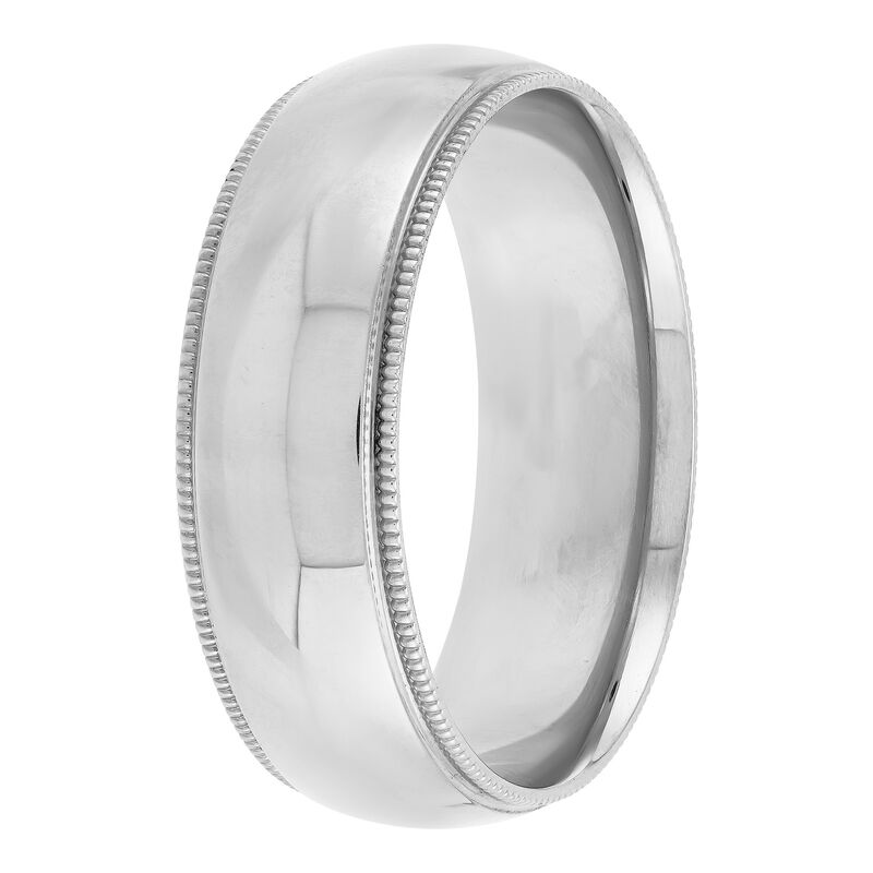 Polished Milgrain Edge Comfort Fit 7mm Band in Platinum image number 1