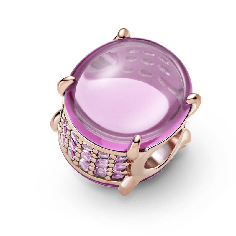 Pandora Pink Oval Cabochon Synthetic Sapphire & Crystal Charm image number 4