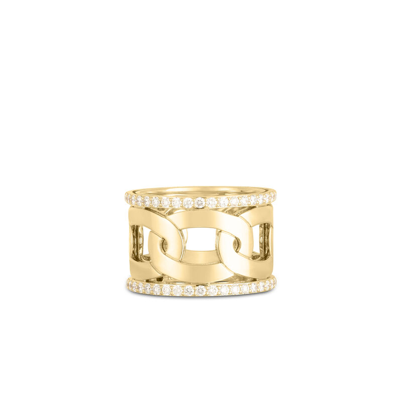 Roberto Coin Navarra Wide Ring Band With Diamonds 18K Yellow Gold, 14mm Wide image number 0
