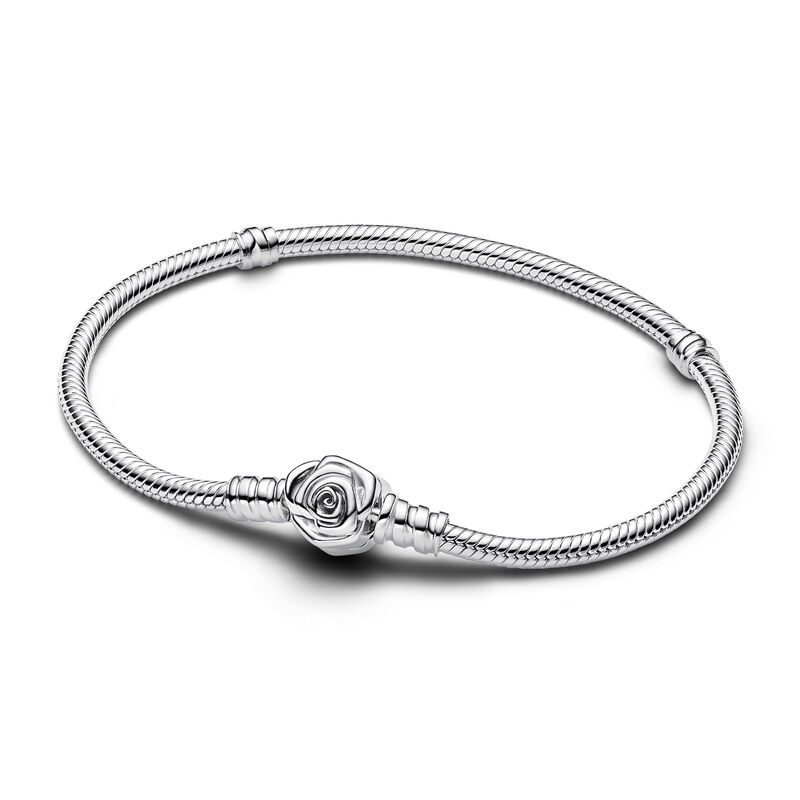Pandora Moments Rose in Bloom Clasp Snake Chain Bracelet image number 0
