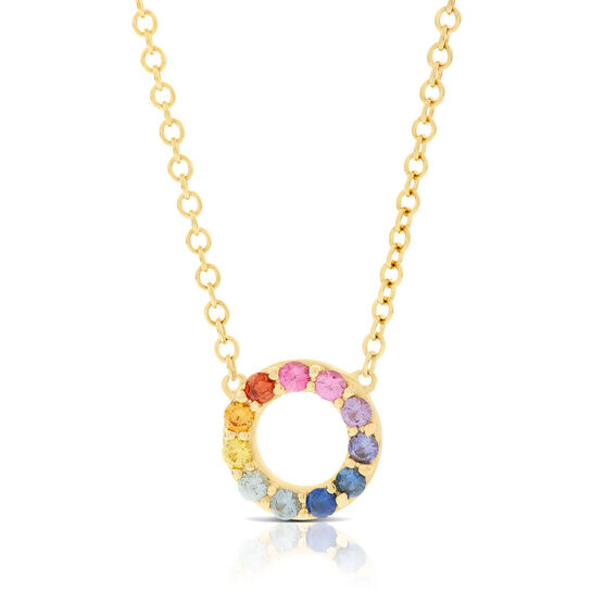 Rainbow Sapphire Mini Circle Necklace 14K