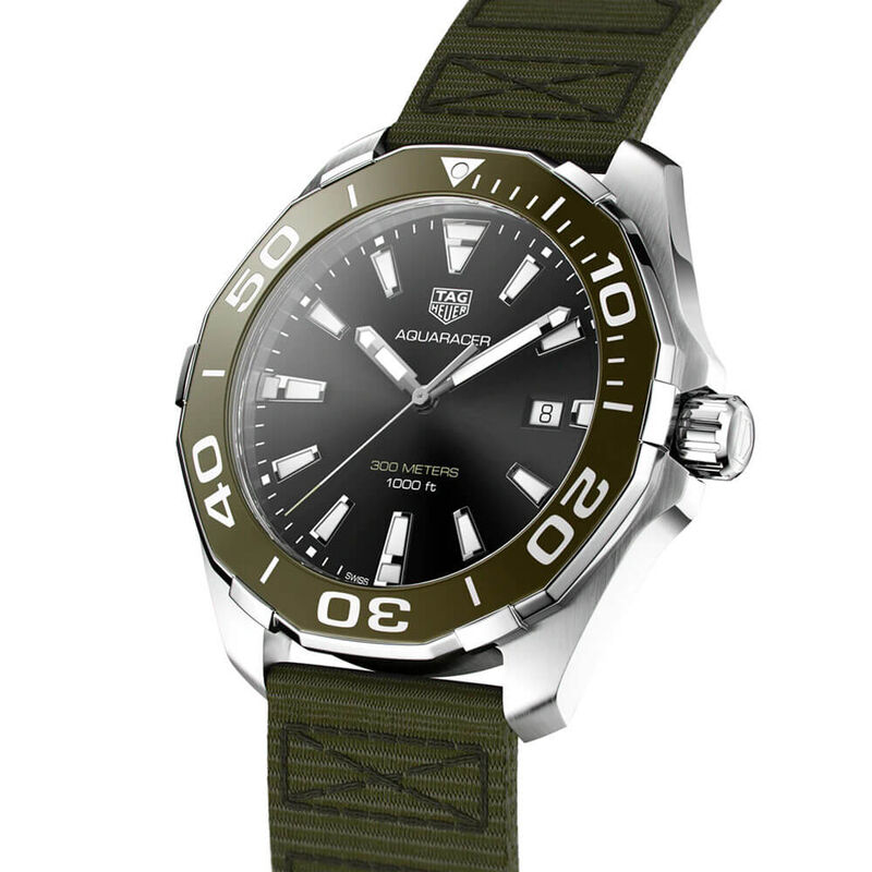 TAG Heuer Aquaracer Quartz Mens Khaki Nylon Steel Watch, 43mm image number 1