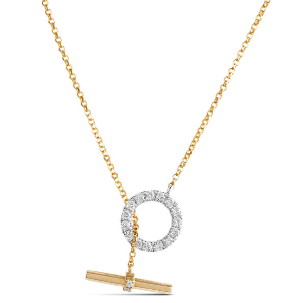 Diamond Circle Toggle Necklace, 14K Mixed Gold