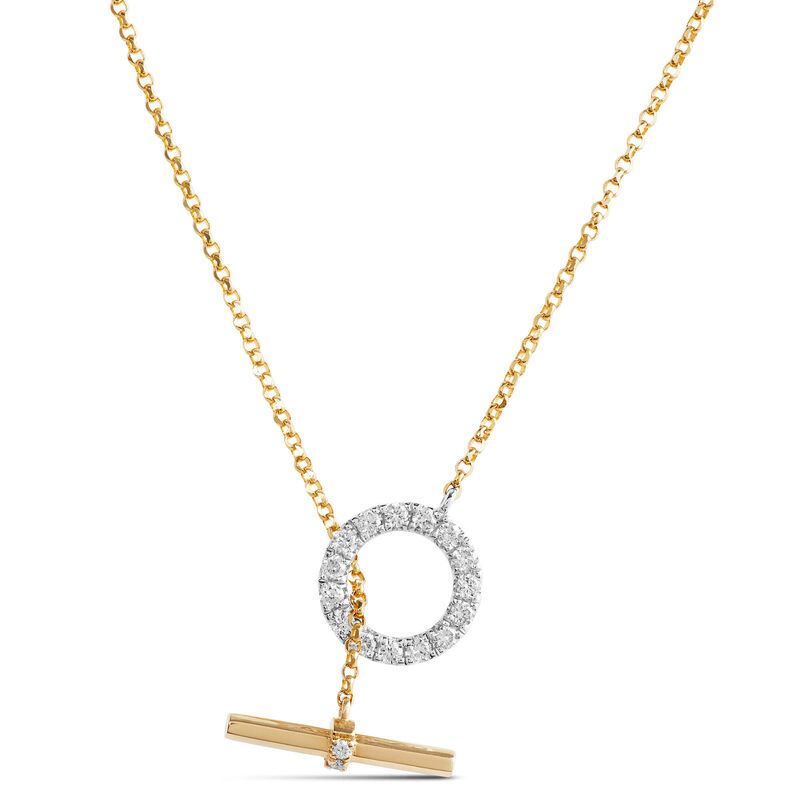 Diamond Circle Toggle Necklace, 14K Mixed Gold image number 0