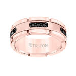 TRITON Stone Contemporary Comfort Fit Satin Finish Black Diamond Link Edge Band in Rose Tungsten, 8 mm