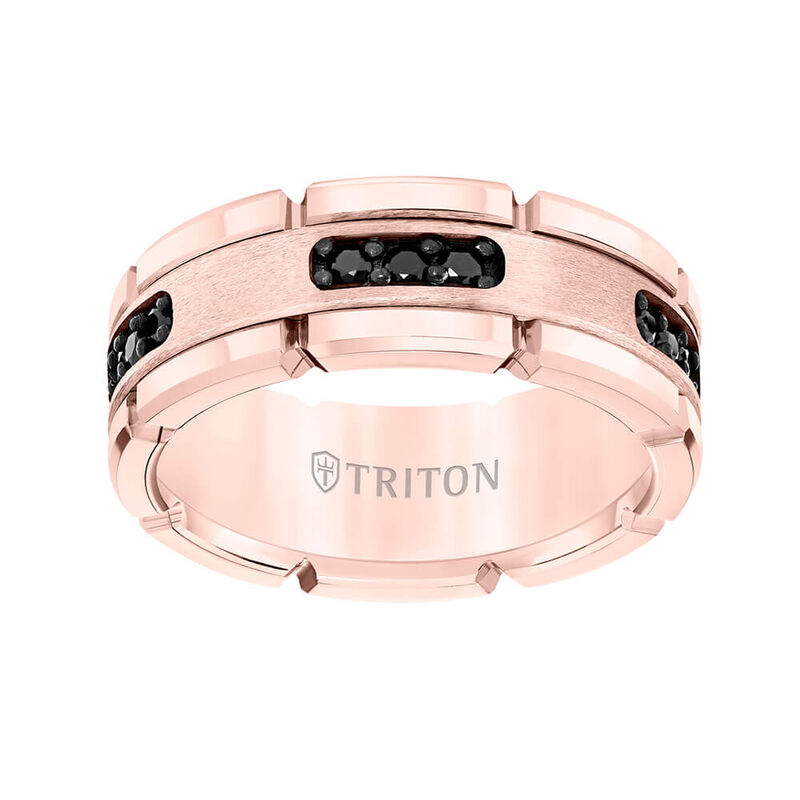 TRITON Stone Contemporary Comfort Fit Satin Finish Black Diamond Link Edge Band in Rose Tungsten, 8 mm image number 3