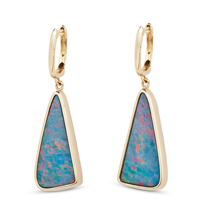 Opal Doublet Leverback Freeform Drop Earrings, 14K Yellow Gold image number 0