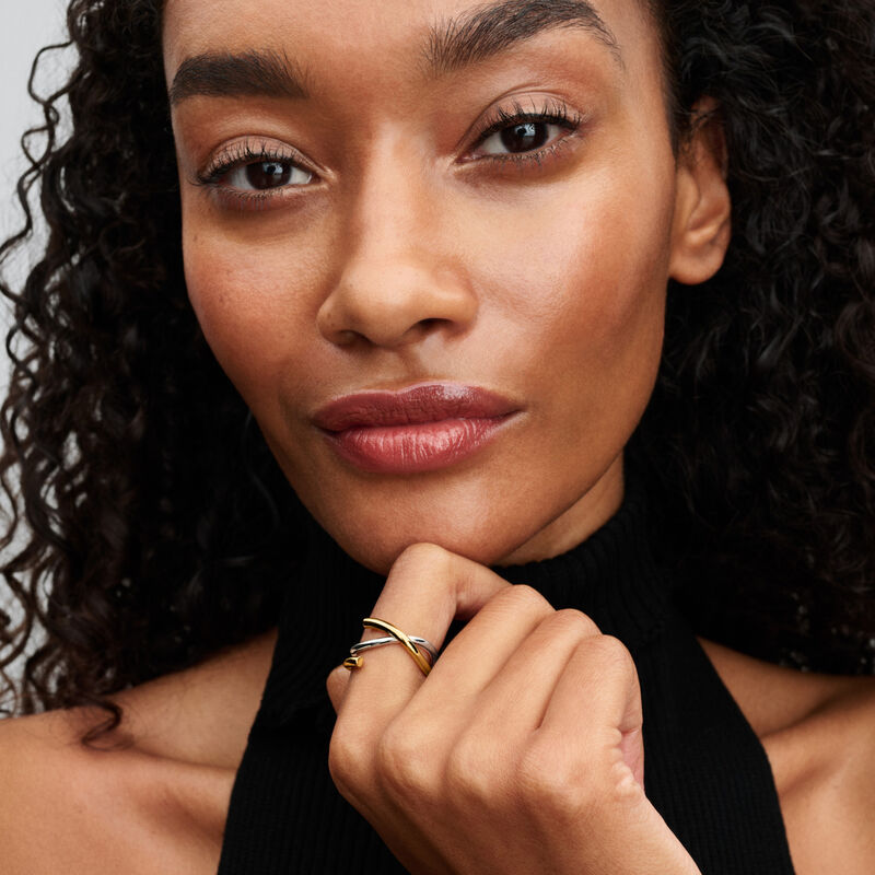 Pandora Organically Shaped Two-tone Double Ring image number 2