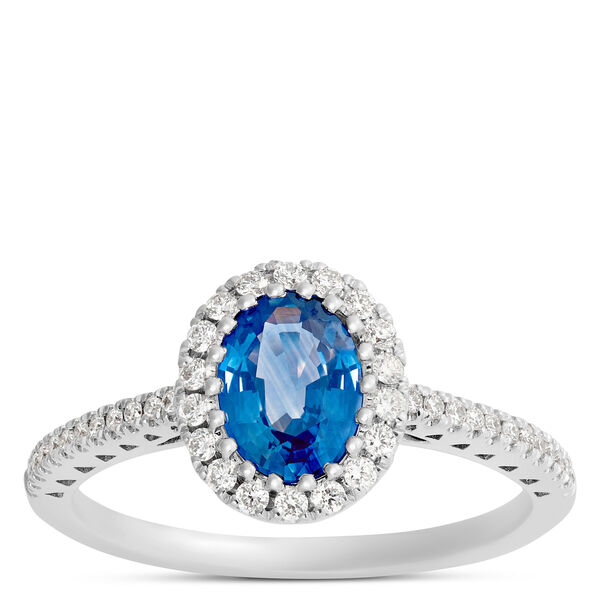 Oval Sapphire and Diamond Engagement Ring, 18K White Gold