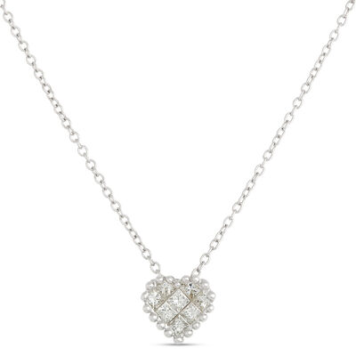 Classic Heart Shaped Diamond Cluster Pendant, ⅓ Carat Total Weight, 14K White Gold