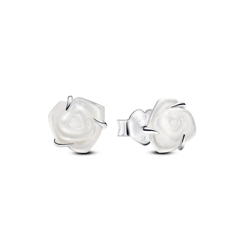 White Rose in Bloom Stud Earrings image number 0