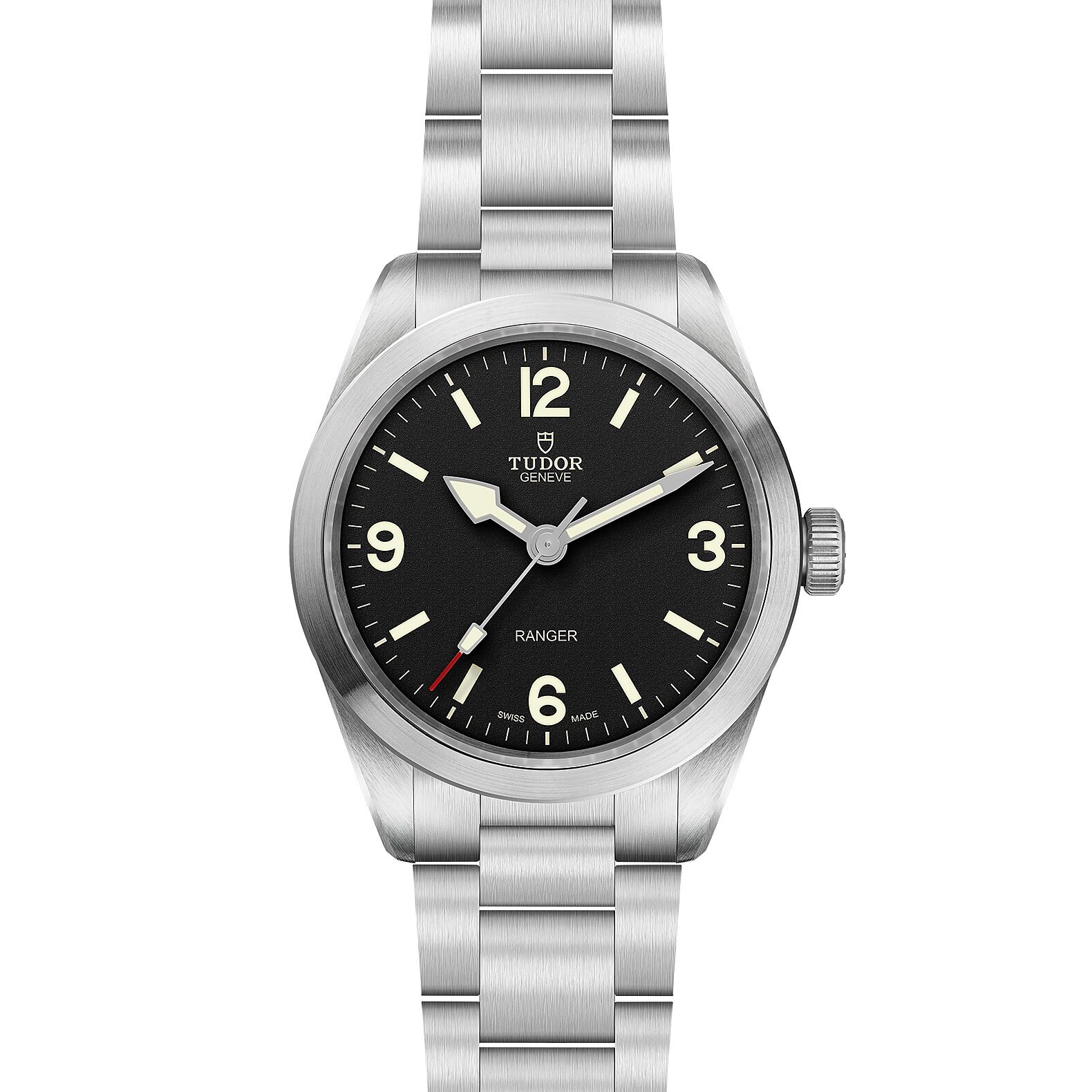 TUDOR Ranger 自動巻き腕時計 ブラック TUDOR Ranger Steel Bracelet Black Dial Watch, 39mm