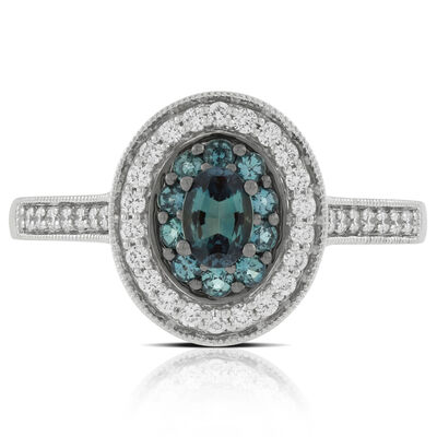 Halo Alexandrite & Diamond Ring 18K
