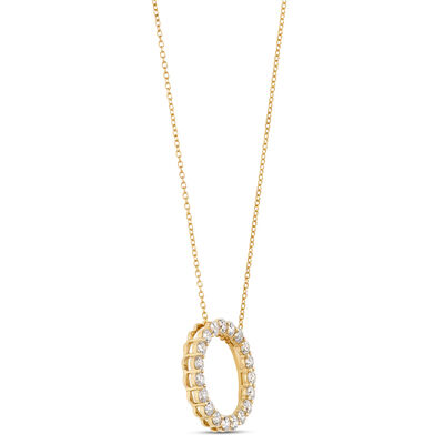 Classic Open Circle Diamond Pendant Necklace, 1 &frac12; Carat Total Weight, 14K Yellow Gold