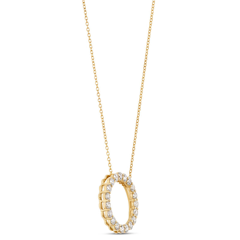 Classic Open Circle Diamond Pendant Necklace, 1 &frac12; Carat Total Weight, 14K Yellow Gold image number 1
