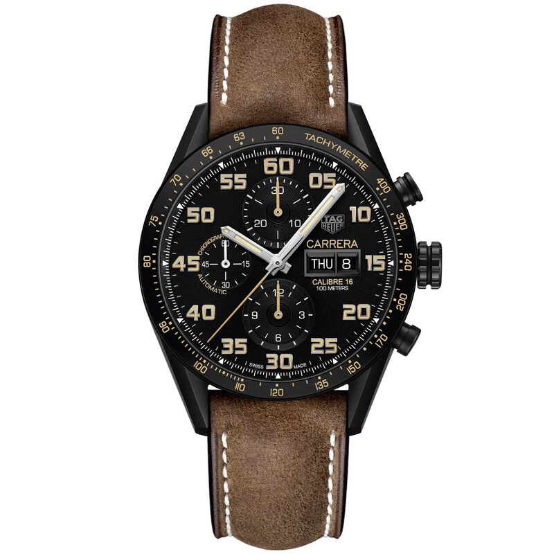 TAG Heuer Carrera Calibre 16 Day Date Automatic Mens Black Leather Chronograph Watch image number 0