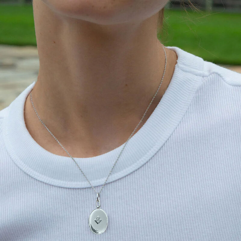 Monica Rich Kosann Diamond Sterling Silver Oval Locket Necklace image number 2
