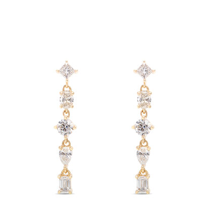 Fancy Shape Diamond Dangle Earrings,1 Carat Total Weight, 14K Yellow Gold