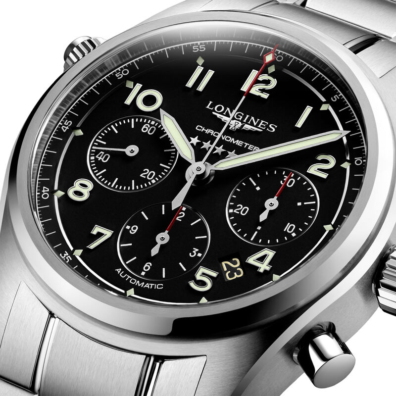 Longines Spirit Chronograph Black Dial Watch, 42mm image number 3