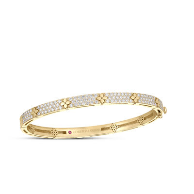 Roberto Coin 18K Yellow Gold Love In Verona Pave Diamond And Polished Flower Narrow Bangle