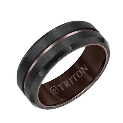 TRITON Comfort Fit Brown Satin Finish Center Tungsten Band 8MM