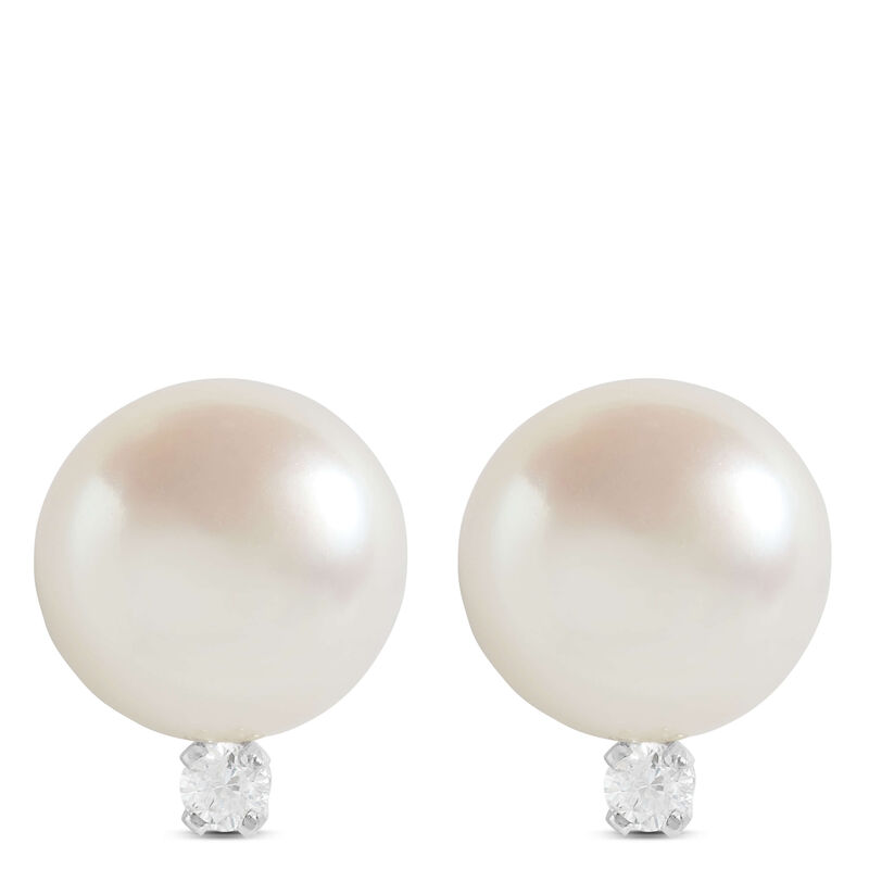 Freshwater Cultured Pearl & Diamond Earrings 14K image number 1