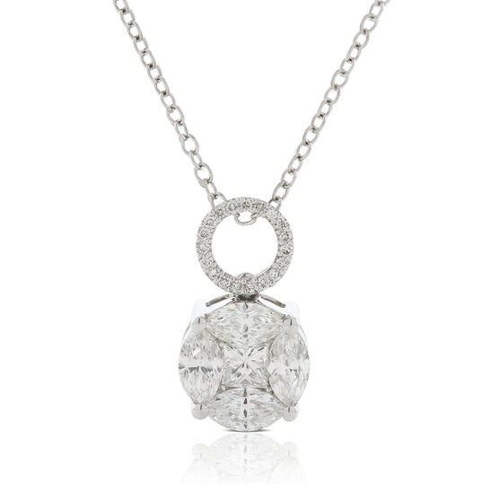 Fancy Diamond Circle Cluster Drop Necklace 14K