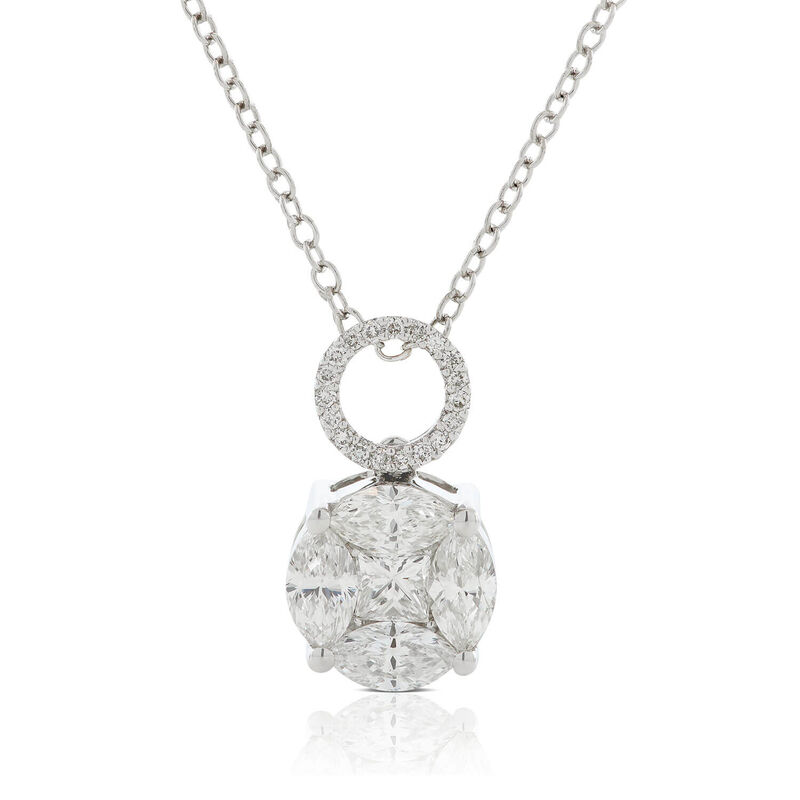 Fancy Diamond Circle Cluster Drop Necklace 14K image number 1