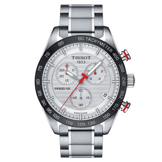 Tissot PRS 516 Chronograph Silver Dial Steel Quartz Watch, 42mm