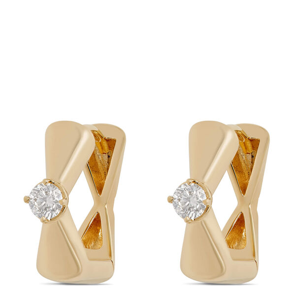 Ikuma Round Diamond Solitaire Huggie Earrings, 14K Yellow Gold