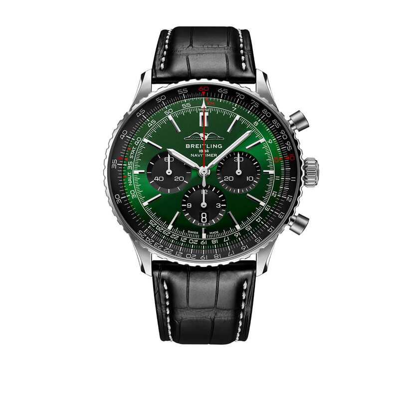 Breitling Navitimer B01 Chronograph Watch Steel Case Green Dial, Black Leather Strap, 46mm image number 0