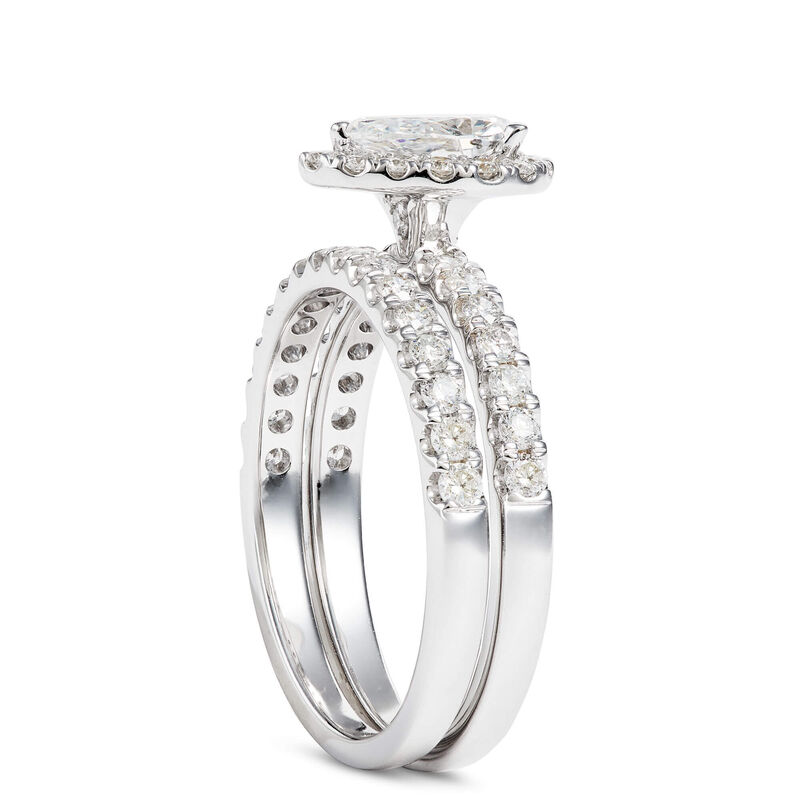 Pear Shape Halo and Round Diamond Bridal Set, 14K White Gold image number 3