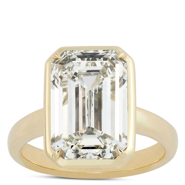 Hidden Bezel Emerald Cut Bridal Ring, 18K Yellow Gold