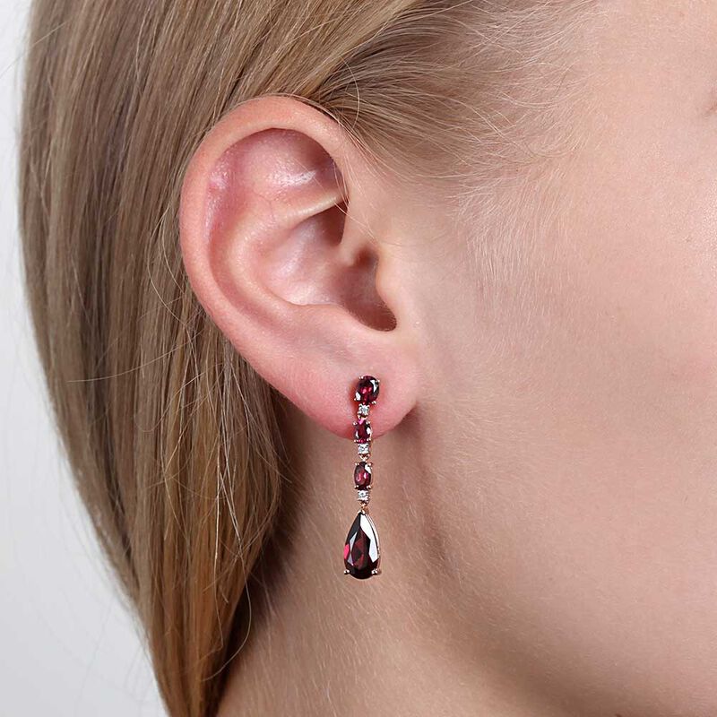 Rose Gold Rhodolite Garnet & Diamond Drop Earrings 14K image number 1
