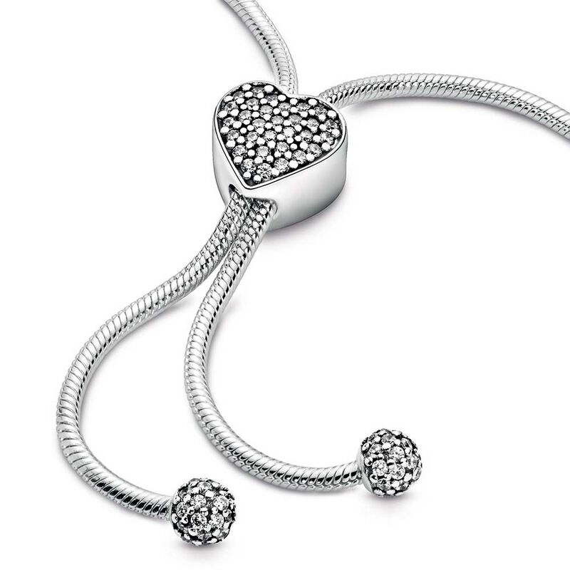 Pandora Moments Pavé CZ Heart Clasp Snake Chain Slider Bracelet image number 4