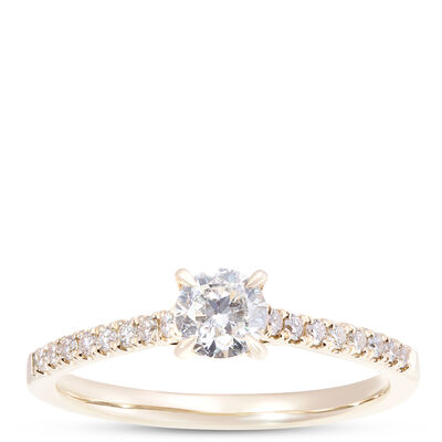 Round Diamond Engagement Ring, &frac12; Carat Total Weight, 14K Yellow Gold