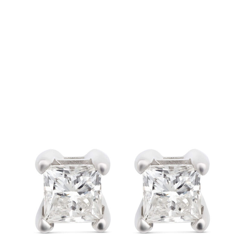 Princess Cut Diamond Studs, 14K White Gold image number 0