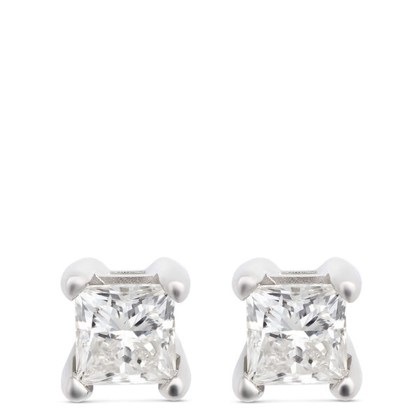 Princess Cut Diamond Studs, 14K White Gold