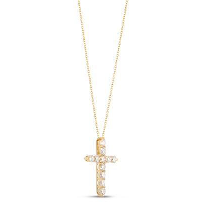 Classic Diamond Cross Necklace, 1 &frac34; Carat Total Weight, 14K Yellow Gold