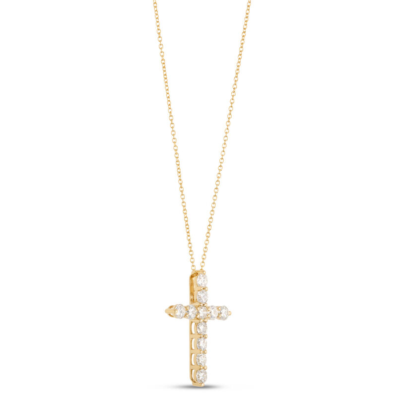 Classic Diamond Cross Necklace, 1 &frac34; Carat Total Weight, 14K Yellow Gold image number 1