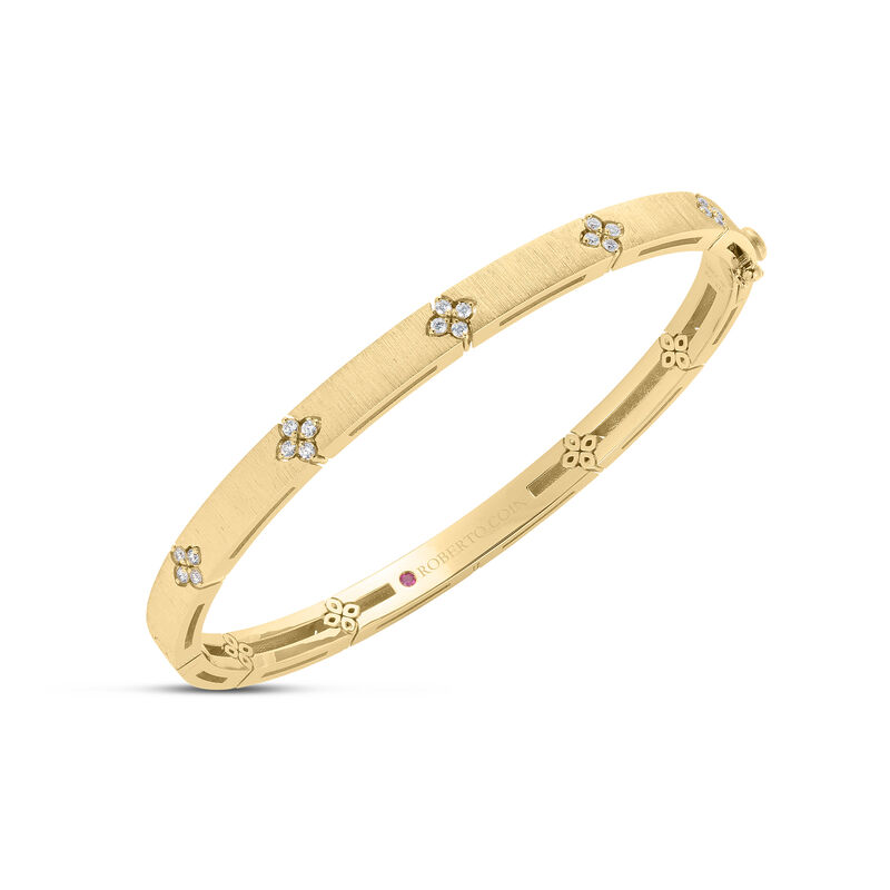 Roberto Coin 18K Yellow Gold Love In Verona Narrow Width Diamond Accent & Satin Finish Bangle image number 0