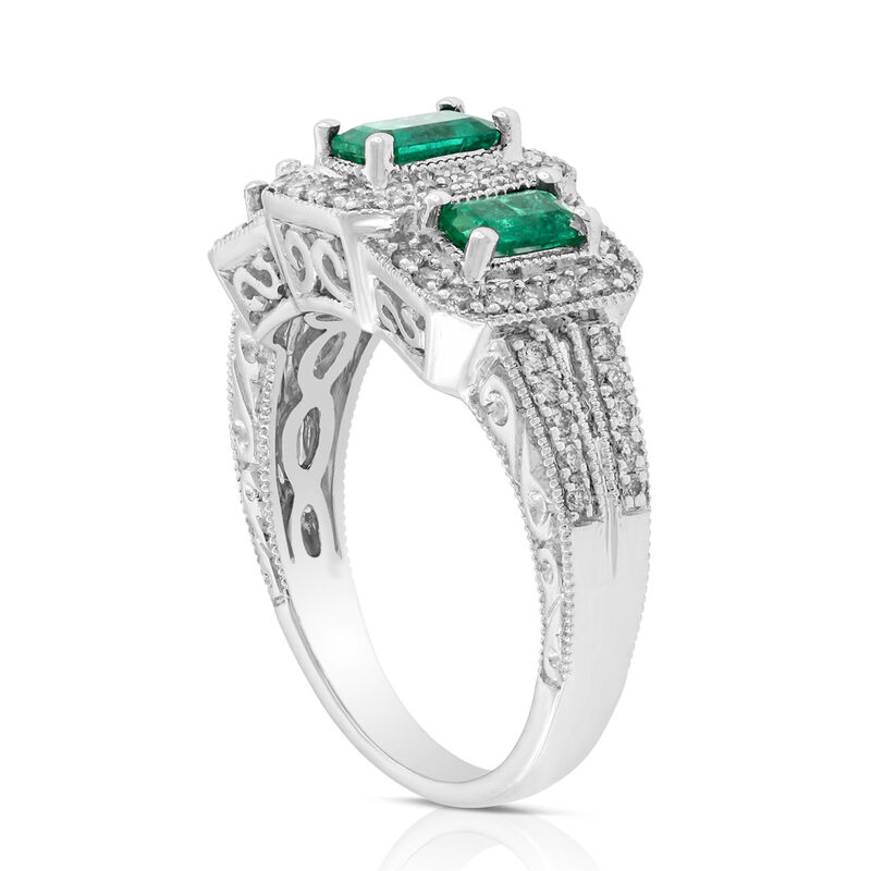 Emerald & Diamond 3-Stone Ring 14K image number 3