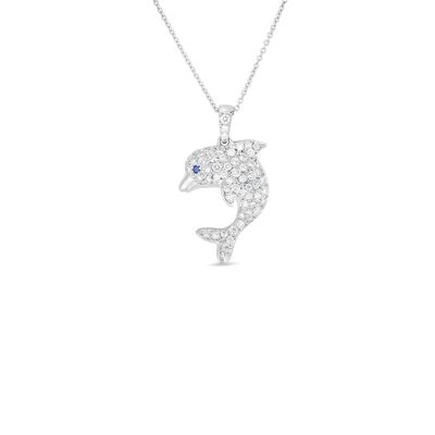 Roberto Coin Tiny Treasures Pave Diamond Dolphin Necklace 18K White Gold, 18 Inches