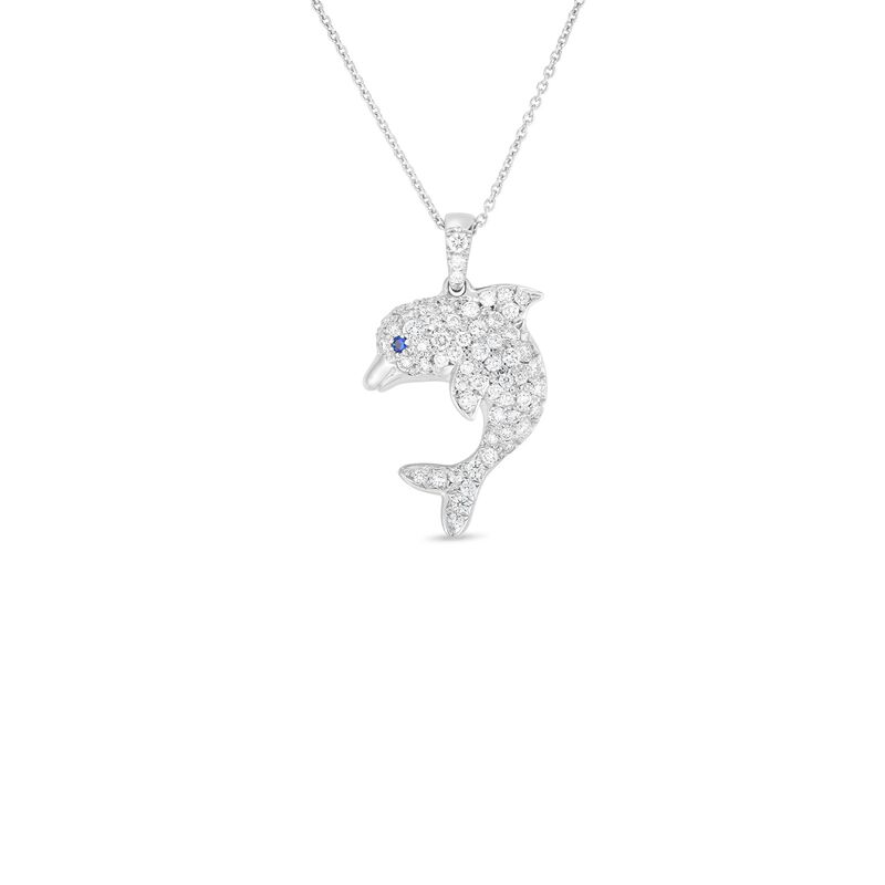 Roberto Coin Tiny Treasures Pave Diamond Dolphin Necklace 18K White Gold, 18 Inches image number 1