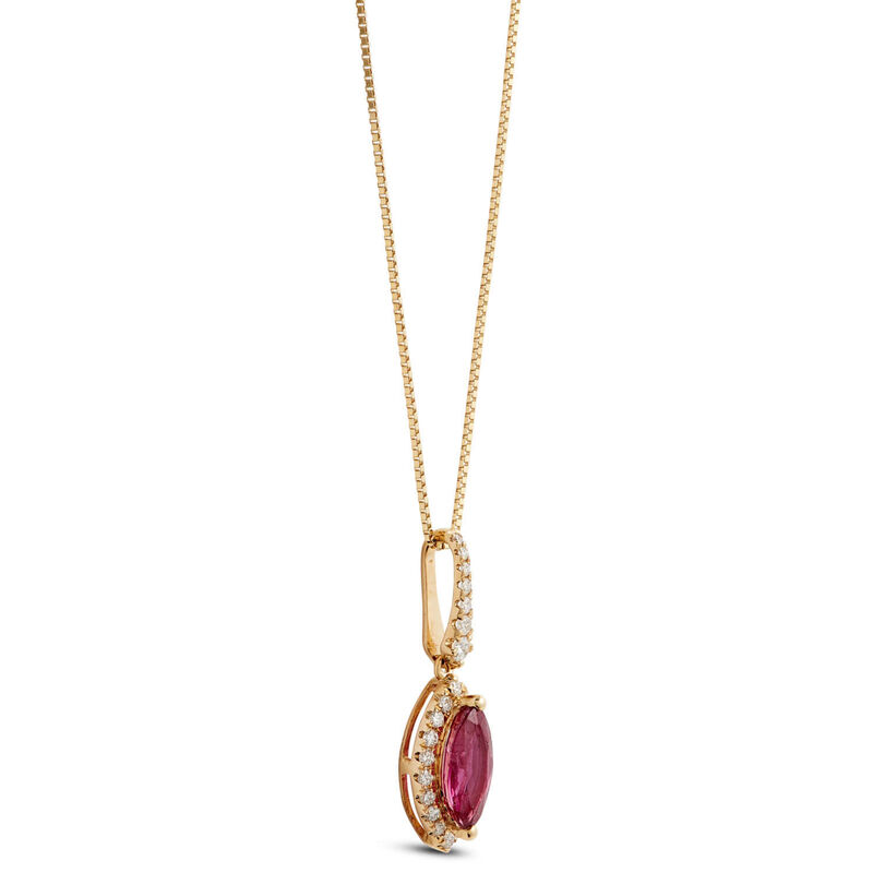 Marquise Ruby & Diamond Halo Necklace 14K image number 2
