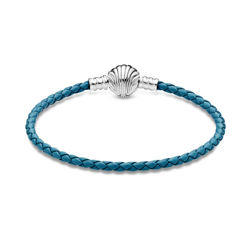 Pandora Moments Seashell Clasp Turquoise Braided Leather Bracelet image number 1
