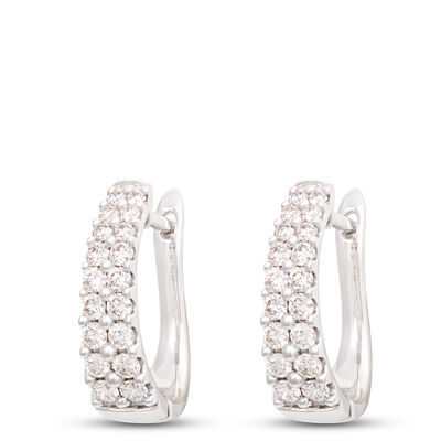Double Row Diamond Hoop Earrings 18MM, 14k White Gold