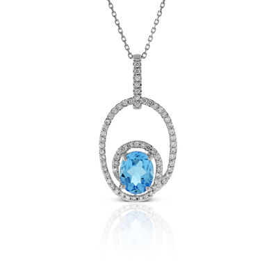 Oval Blue Topaz & Diamond Necklace 14K
