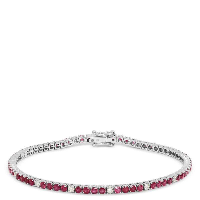 7-Inch Ruby and Diamond Bracelet, 14K White Gold image number 1