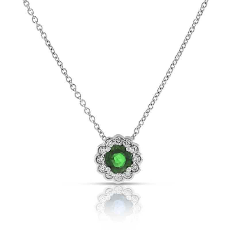 Emerald & Diamond Halo Pendant 14K image number 0